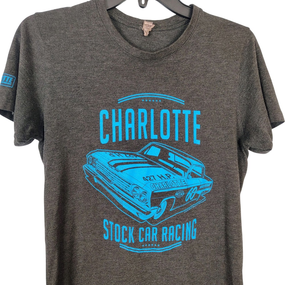Charlotte‎ Motor Speedway Stock Car Racing Graphic Tee Grey Blue Small